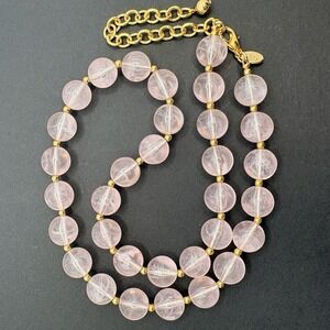 Vintage Joan Rivers Pink Acrylic Lucite Necklace Round Beaded Gold Tone 19"